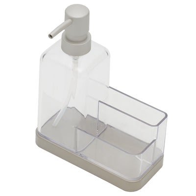 1 of 4:Home Basics Plastic Soap Dispenser with Sponge and Compartment, Light Gray, 13.5 Ounces 