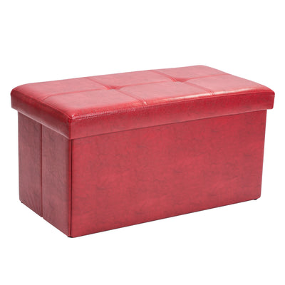 1 of 4:Simplify Otomana de almacenamiento plegable doble de piel sintética en rojo 