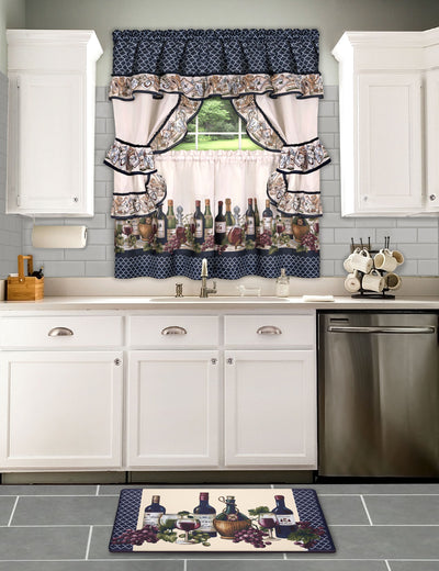 2 of 2:Rideau de cuisine imprimé Chateau Cottage, 145 x 61 cm, bleu marine 