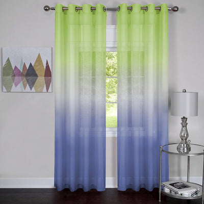 3 of 3:Rainbow Sheer 8 Grommet Ombre Faded Panel, verde-azul, 52 x 84 pulgadas 
