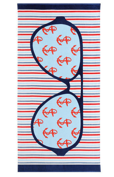 2 of 2:Seedling By Thomas Paul Sunglasses Design Beach Towel, Blue-Red, 36x72 Inches 