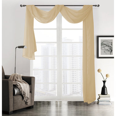 1 of 1:Linda Voile Sheer Solid Window Scarf, Taupe, 55x216 Inches 