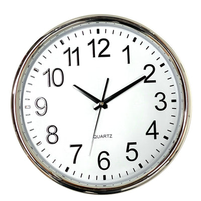 1 of 1:Reloj de pared redondo Harko con números moldeados, borde plateado, 15 pulgadas 