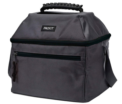 1 of 8:PackIt Freezable Canvas Utility Cooler Bag con asa, capacidad para 18 latas, gris carbón 