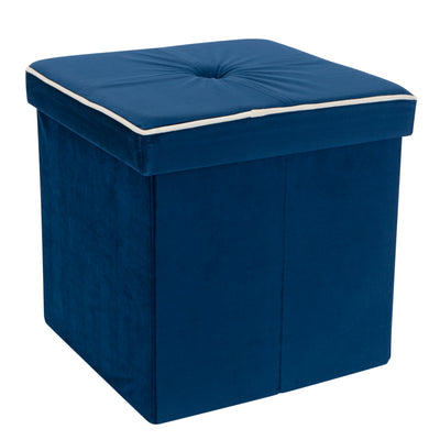 1 of 4:Otomana plegable de almacenamiento de terciopelo Simplify en azul marino 