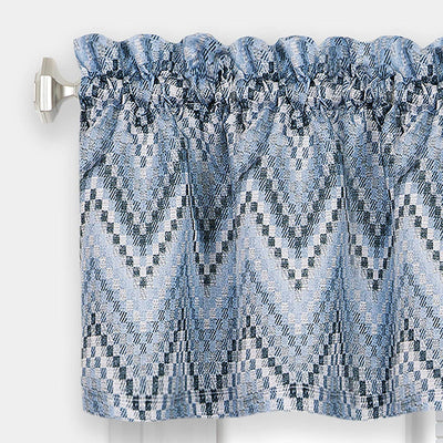 7 of 8:Avery 3-Piece Printed Kitchen Curtain Set, Blue, Tiers 58x36 Inches, Valance 58x14 Inches 