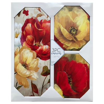 1 of 1:Premius 3-Piece Floral Canvas Wall Art, Red-Yellow, 23x19 Inches Overall 
