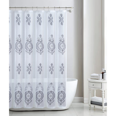 1 of 3:Zena Sheer Damask Embroidered Shower Curtain, Silver, 70x72 Inches 