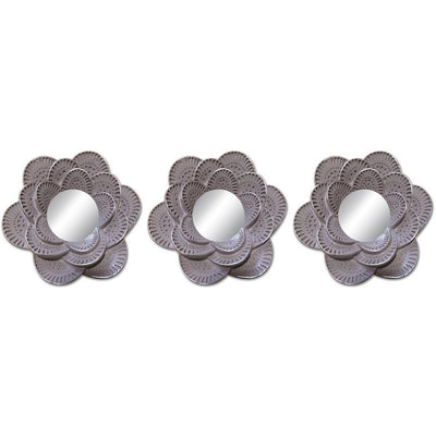 1 of 1:PREMIUS 3-Piece Flower Decorative Mirror Set, Grey, 26x9 Inches Overall 