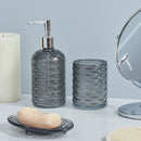 4 of 4:Home Basics Juego de accesorios para baño de vidrio ondulado de 3 piezas, gris 