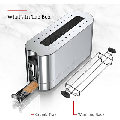 3 of 8:Russell Hobbs Tostadora de ranura larga con acento de vidrio para 2 rebanadas, acero inoxidable 