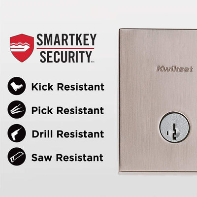3 of 5:Kwikset San Clemente Smart Key Security Square Deadbolt Handleset, Satin Nickel 