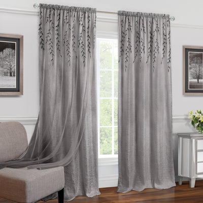 1 of 3:Panneau passe-tringle double épaisseur en satin écrasé Willow, gris, 42 x 84 pouces 