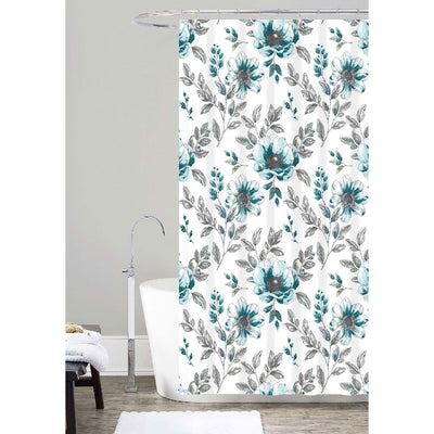 1 of 1:Blossom Printed Canvas Shower Curtain, Teal-Grey, 70x72 Inches 