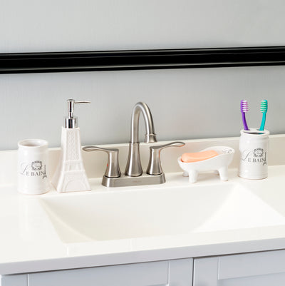 4 of 4:Ensemble d'accessoires de bain en céramique Home Basics Le Bain Paris Tour Eiffel, 4 pièces, blanc 