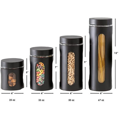 3 of 4:Home Basics 4 Piece Essence Collection Stainless Steel Canister Set, Black 