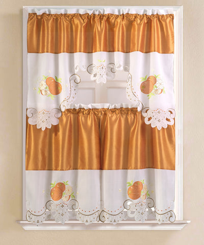 1 of 1:Noble Orange Juego de cortinas de cocina bordadas, naranja, nivel 30x36, cenefa 60x36 pulgadas 