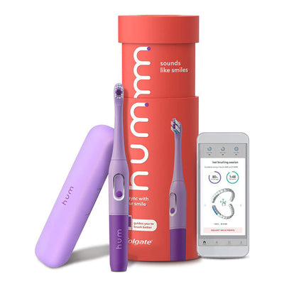 1 of 5:Brosse à dents intelligente Colgate Hum à piles avec étui de voyage, violet 