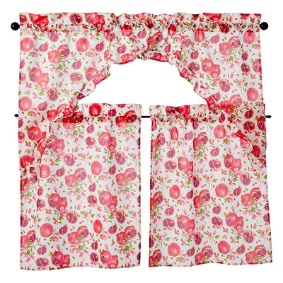 1 of 1:European Pomegranates Kitchen Curtain Set, Swag 60x36, Tiers 30x36 Inches 