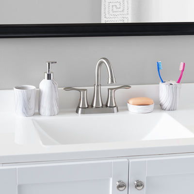 4 of 5:Home Basics Marble Ceramic 4 Piece Bath Accessory Set, White 