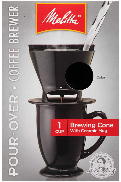 1 of 2:Melitta Pour Over Single Cup Coffee Brewer con taza de cerámica, color negro 