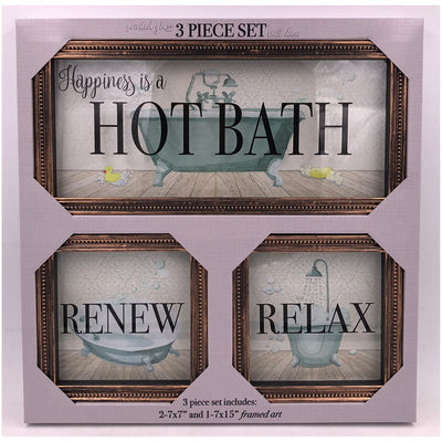 1 of 1:Premius 3 Piece Hot Bath, Renew-Relax Bathroom Wall Art, 15x7, 7x7 Inches 