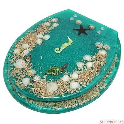 1 of 1:Elegant Touch Seashell Seahorse Design Polyresin Standard Toilet Seat, Green 