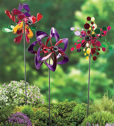 6 of 6:Plow and Hearth Metal Pinwheel Decorative Garden Stakes, Set of 3 