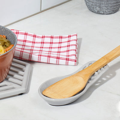 4 of 5:Home Basics Cast Iron Lines Design Spoon Rest, Gray, 7.5x3.5x1.3 Inches 