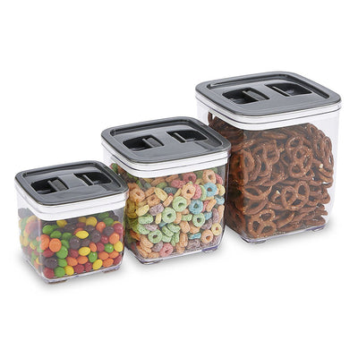 1 of 2:Kitchen Details 3-piece Airtight Storage Canister Set, Gray, Square 