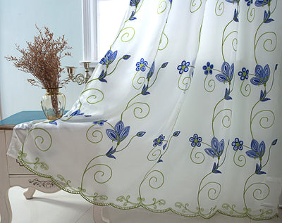 7 of 8:Vittoria Floral Embroidered Double Panel With Attached Valance, Navy, 54x84 Inches 
