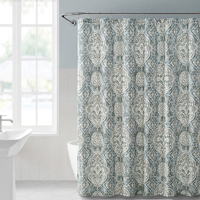 1 of 1:Laith Moroccan 13-Piece Shower Curtain Set with Hooks, Grey, 72x72 Inches 