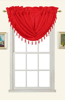 1 of 1:Cantonnière cascade Melanie en fausse soie avec passe-tringle et pompons, rouge, 58 x 37 