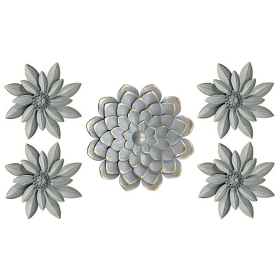 1 of 2:Premius Mixed 5 Piece Metal Floral Wall Decor Set, Gray, 35x21 Inches 