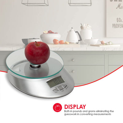 2 of 7:Home Basics Digital Kitchen Food Scale with Tempered Glass Platform, 7.75x5.75x1.75 Inches 