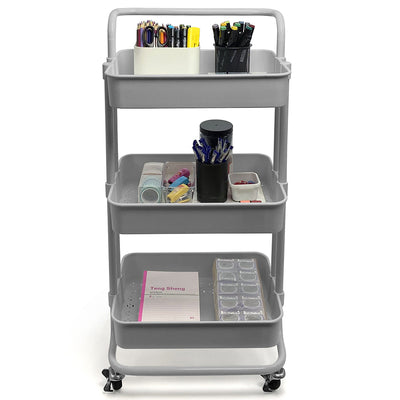 2 of 2:Home Basics Carro utilitario rodante de acero de 3 niveles con 2 ruedas de bloqueo, gris 