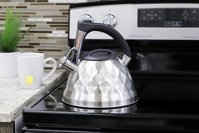 4 of 4:Home Basics Nova Tea Kettle, Diamond Embossed, Zinc, 2.7 Liter 