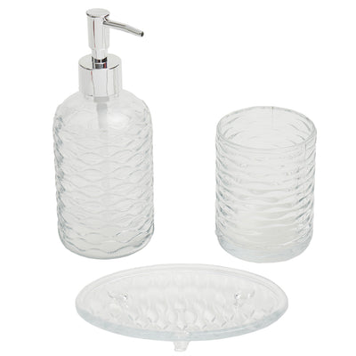 1 of 4:Home Basics Juego de accesorios de baño de vidrio ondulado de 3 piezas, transparente 