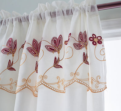 2 of 6:Vittoria Floral Embroidered Double Panel With Attached Valance, Burgundy, 54x84 Inches 