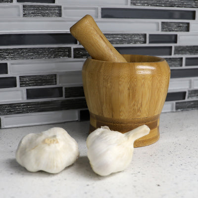 5 of 5:Home Basics Rustic No-Spill Bamboo Mortar and Pestle, Natural, 4x4 Inches 