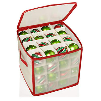 2 of 5:Home Basics Cubo de almacenamiento de adornos con cremallera de 112 compartimentos, rojo, 20.5 x 12 x 12 pulgadas 