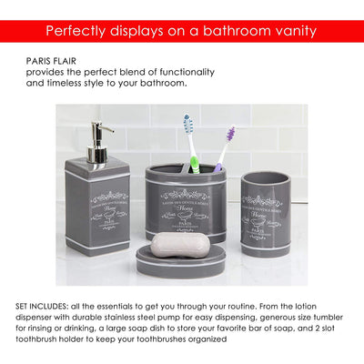 4 of 4:Ensemble d'accessoires de bain Home Basics en céramique, 4 pièces, gris 