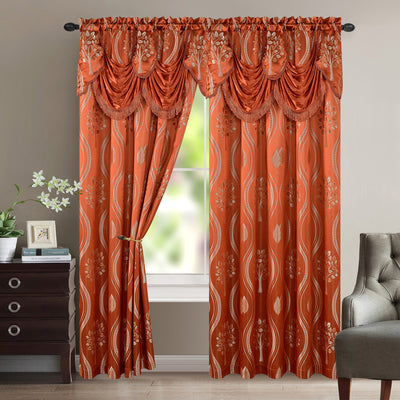 1 of 1:Aurora Tree Leaf Jacquard Window Panel with Attached Valance, Rust, 54x84 Inches 