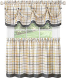 4 of 6:Tattersall Window Curtain Tier Pair and Valance Set - 58x36 - Grey 