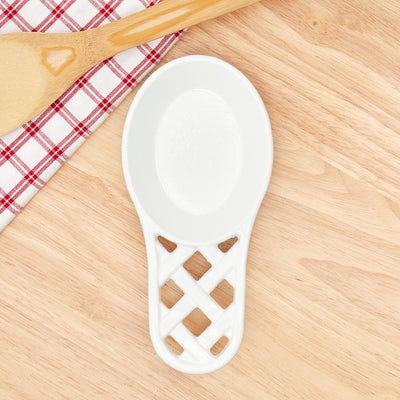 4 of 4:Repose-cuillère en fonte tissée Home Basics, blanc, 19 x 8,9 x 3,3 cm 