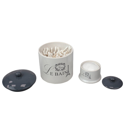 2 of 4:Home Basics Le Bain Paris Juego de recipientes de cerámica de 2 piezas con bandeja de tocador de cerámica a juego, color blanco 