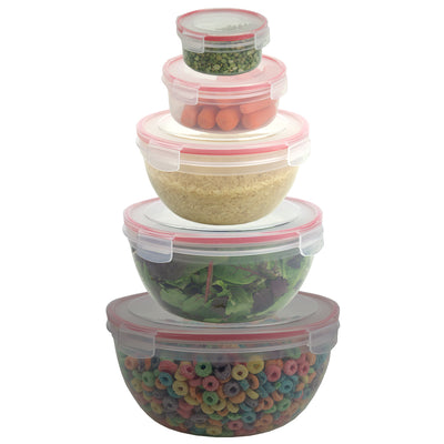 1 of 5:Home Basics - Recipientes de almacenamiento de alimentos de plástico redondos con cierre de 10 piezas con tapas a presión, color rojo 
