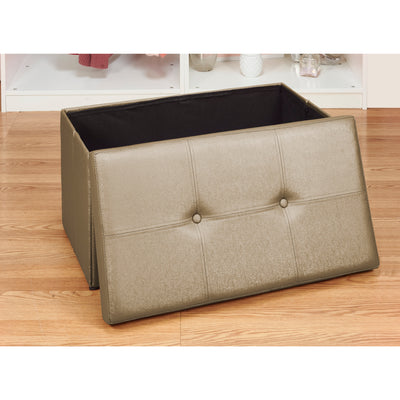 2 of 4:Simplify Faux Leather Double Folding Storage Ottoman Metallic Brown 