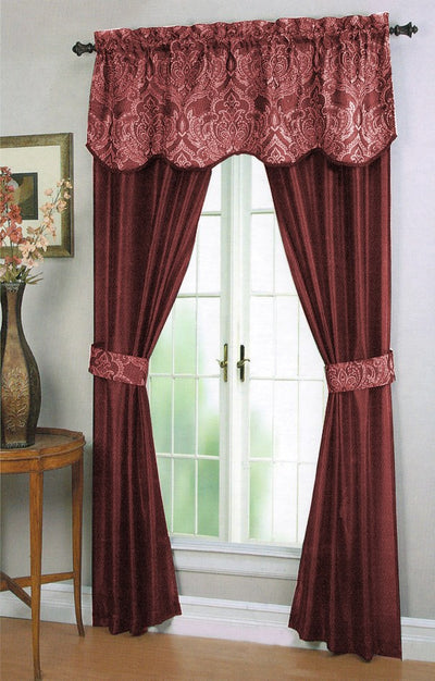 1 of 1:Juego de paneles de ventana exclusivos de 5 piezas con cenefa de jacquard y abrazaderas adjuntas, ladrillo oscuro, 54x84 