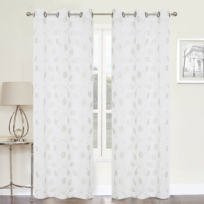 2 of 5:Florence Vine Leaves Sheer Embroidered Grommet Window Panel, 54x84 Inches 